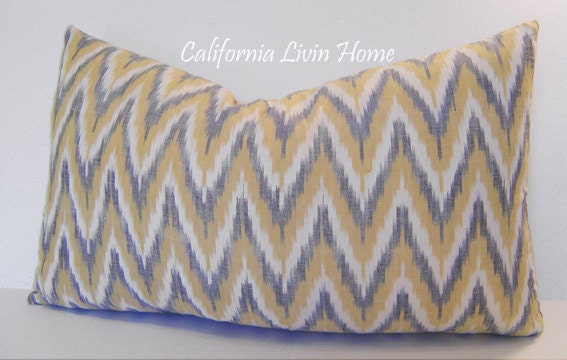 F. Schumacher / Adari Ikat Lumbar Pillow Cover / 12" x 20" / Citron / Decorative Pillow / Designer Fabric