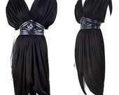Vintage 1970s Evening Dress, 70s does 40s - Black Cocktail Dress, Couture Dress, Black Beaded Dress, Cocktail Dress, Extra Small