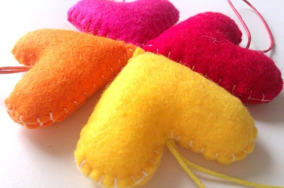 Wedding/party Hearts Decorations - hot, summer, yellow, orange, pink, red - Set of 4 - Ornaments/favors/decor/gifts Il_570xn