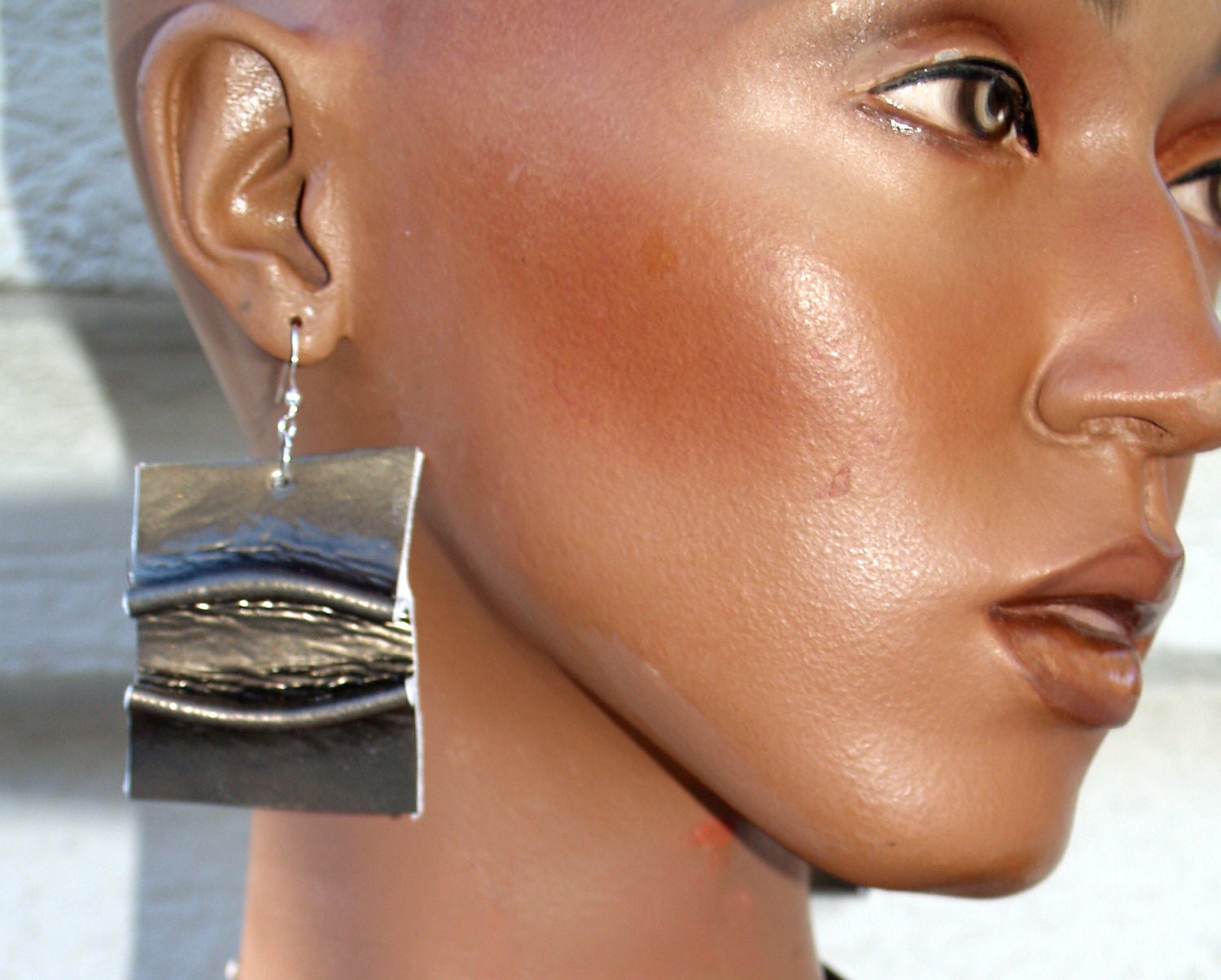 Metallic Pewter Leather Dangle Earrings with Sterling Silver Hooks