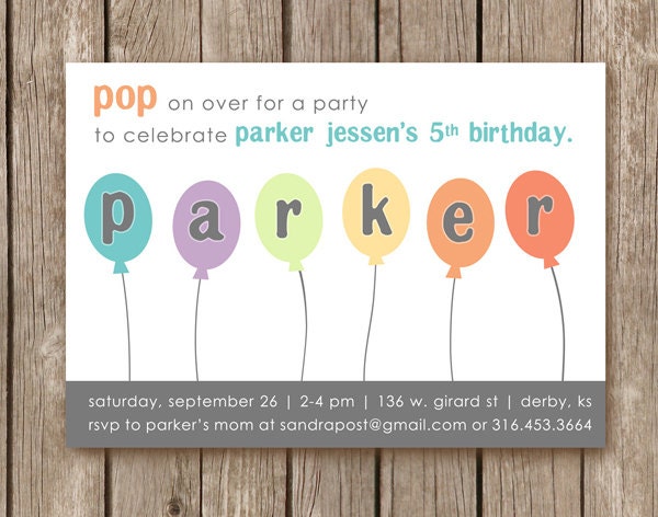 Balloon Birthday Party Invitation DIGITAL FILE - perfect for a boy or girl and can be custom designed for any color scheme