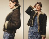 70s GENUINE SHEARLING Leather Jacket Boho AVIATRIX Sheepskin bomber, Medium