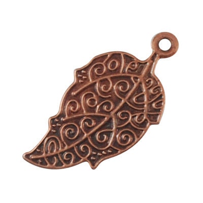 10 pcs.  Antiqued COPPER Tone Metal LEAF Pendants 2" long  51x27mm