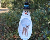 Hand painted Wooden Spoon snowman with fawn  sorn6