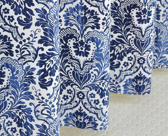 84 LONG Navy Damask Shower Curtain - 72 x 84 LONG