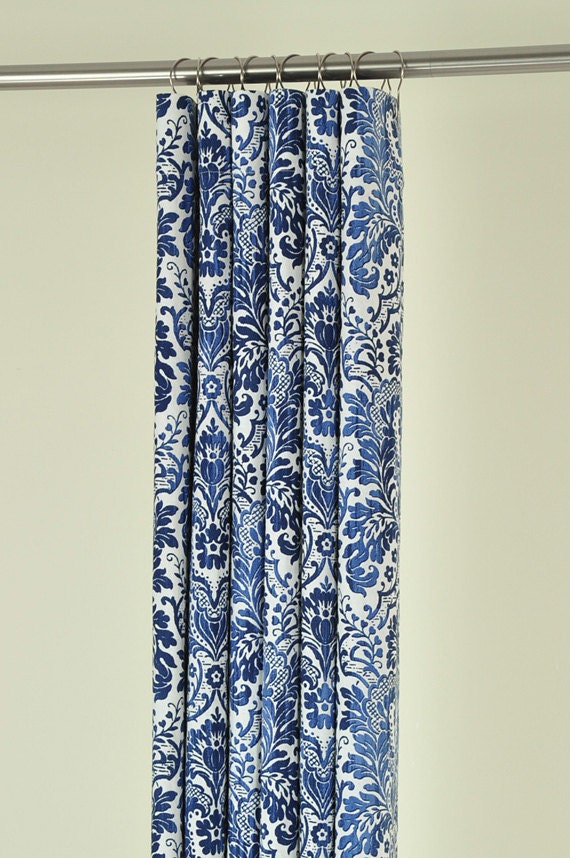 84 LONG Navy Damask Shower Curtain - 72 x 84 LONG