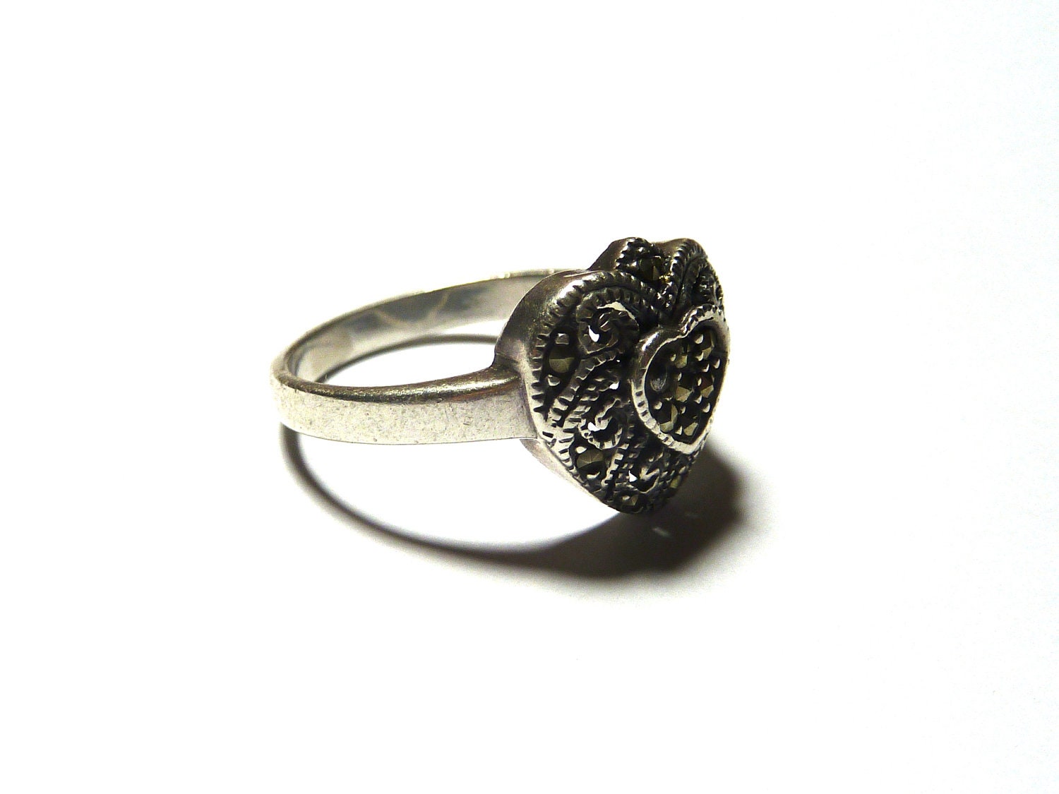 Art Deco Marcasite Heart Cocktail Ring