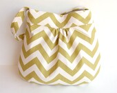 Custom Gathered Hobo Purse - Choose Your Lining Fabric - Sage Green Chevron - MADE To ORDER - Adjustable Strap Option Available