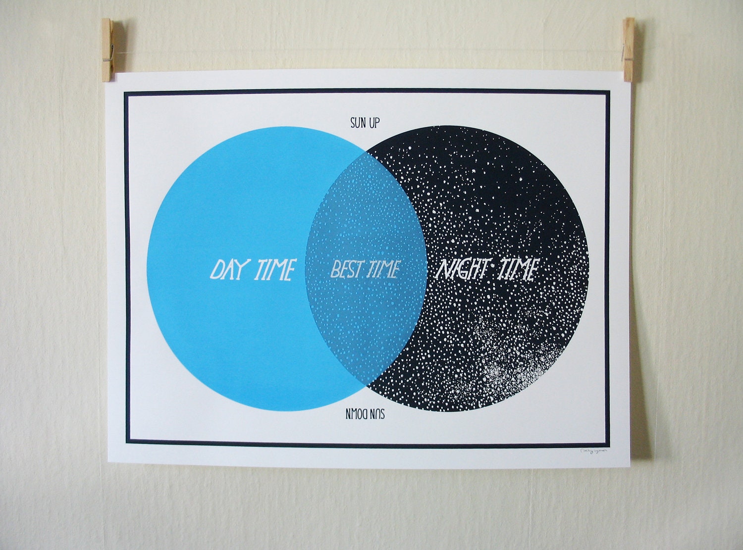 Venn Diagram Silkscreen Print - Day Time Sky / Night Time Sky / Best Time (Sun up/Sun Down) - FREE HOLIDAY SHIPPING