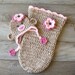 Newborn Girly Sock Monkey Hat w/ Pink Flowers & Matching Snuggle Sack / Cocoon
