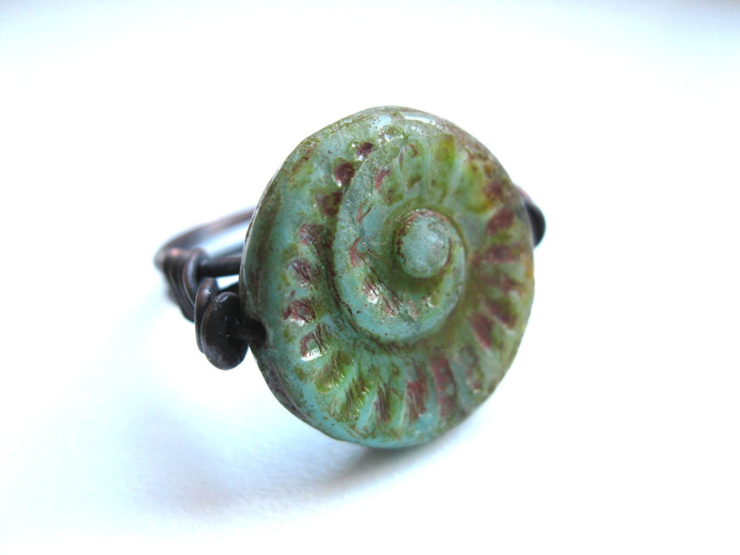 Spring Green Spiral Cocktail Ring in hand-forged copper in your size. For the Steampunk Naturalist. Made to Order.