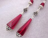 Repurposed Art Deco Ruby Red Earrings, Chandelier Earrings, Sterling Silver Dangle Earrings, Handmade OOAK Assemblage Jewelry JryenDesigns