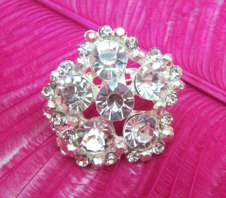 3 pcs - crystal flower brooch - 1.25" silver metal rhinestone Hair Comb Shoe Clip Brooch Wedding Bouquet Jewelry  vintage  Annabel  SB188