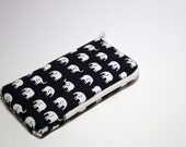 iPhone  or Any Yor Phone or iPod Zipper Case Made to Order - White Elephants on Dark Blue
