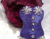 Burlesque Corset Brooch Pin Blue Stars