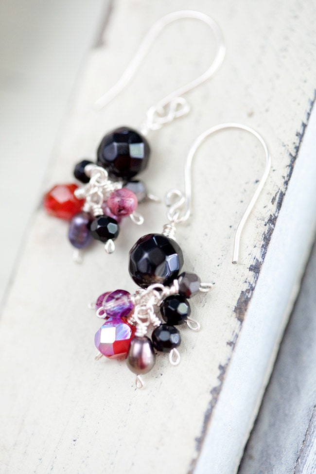 Black Onyx Earrings berry tart pink