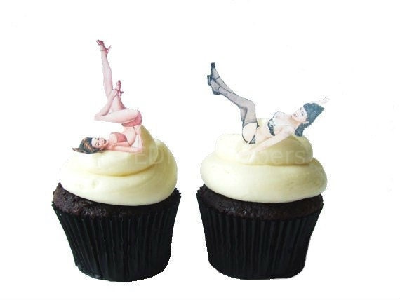 EXCLUSIVE - Edible Pinup Girls -  12 Cupcake Toppers - Cake Decorations - For Him  - Pin Up - Cake Topper