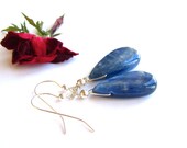 Azure Blue Kyanite Earrings : Natural Stone Indigo Blue Earrings, Mediterranean Blue, Ocean Blue, Royal Blue Jewelry, Sterling Silver