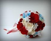 Wedding Bridal Paper Flower Bouquet - Maps and Red Roses