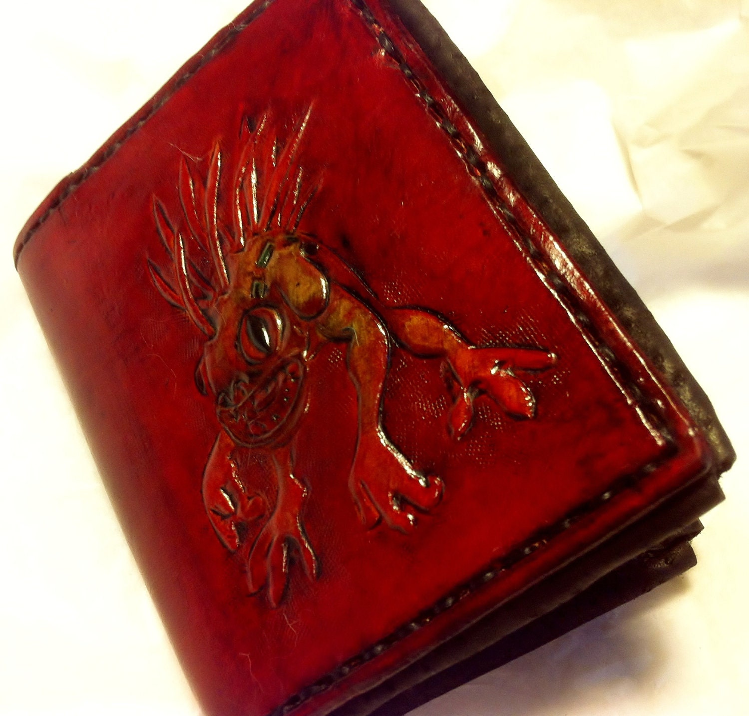 Men's Leather Wallet, World of Warcraft, Horde and Murloc - Made to Order