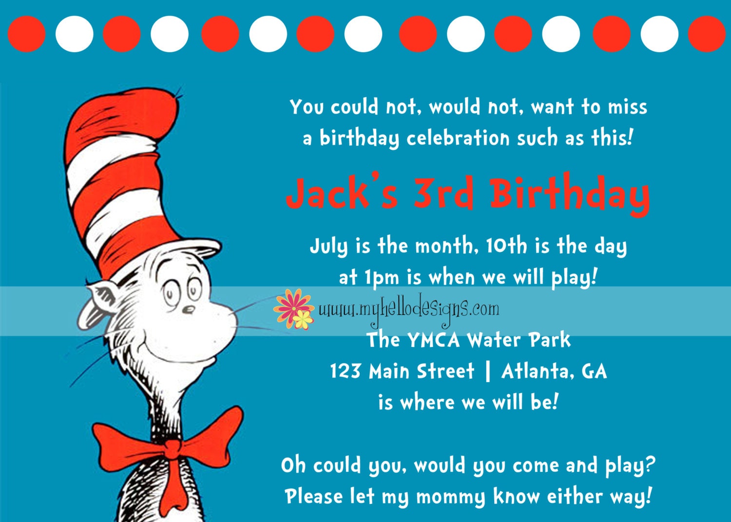 Birthday Invitation:  Dr. Suess Cat in the Hat