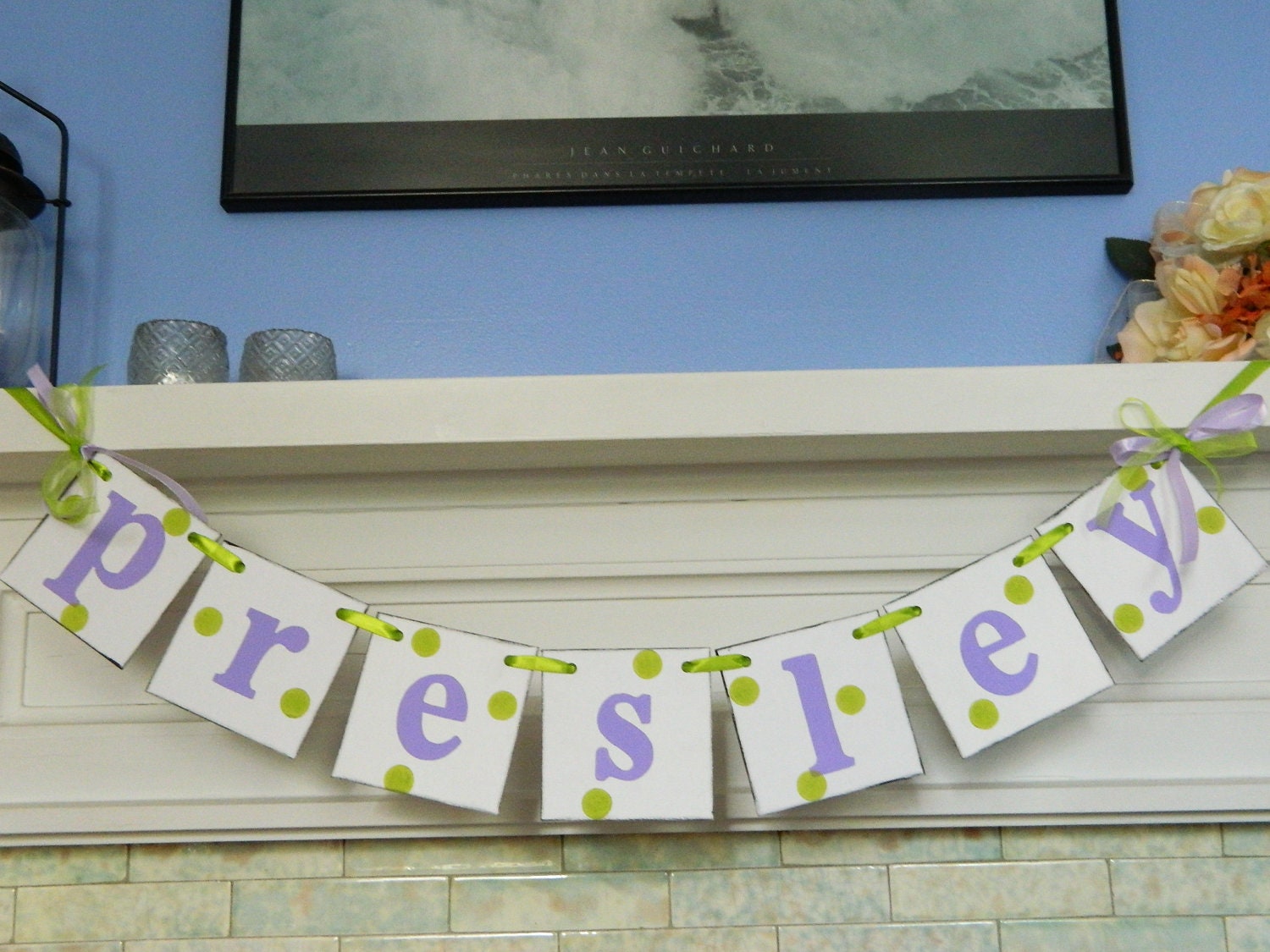 Childrens NAME POLKA DOT up to 7 Letters Baby Shower Decoration Birthday Banner Party Decor Photo Prop You Pick the Colors