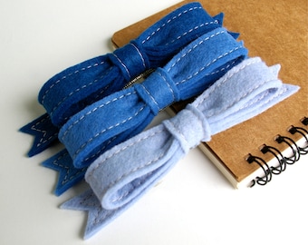 Wool Felt Bow French Barrette // True Blue // LoftFullofGoodies