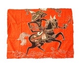 Handprinted Orange Cotton Wallhanging, Vintage