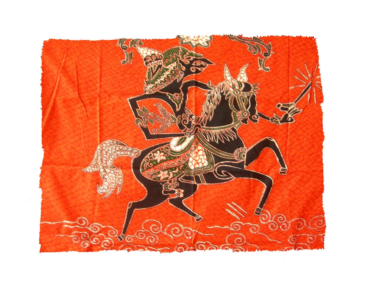 Handprinted Orange Cotton Wallhanging, Vintage