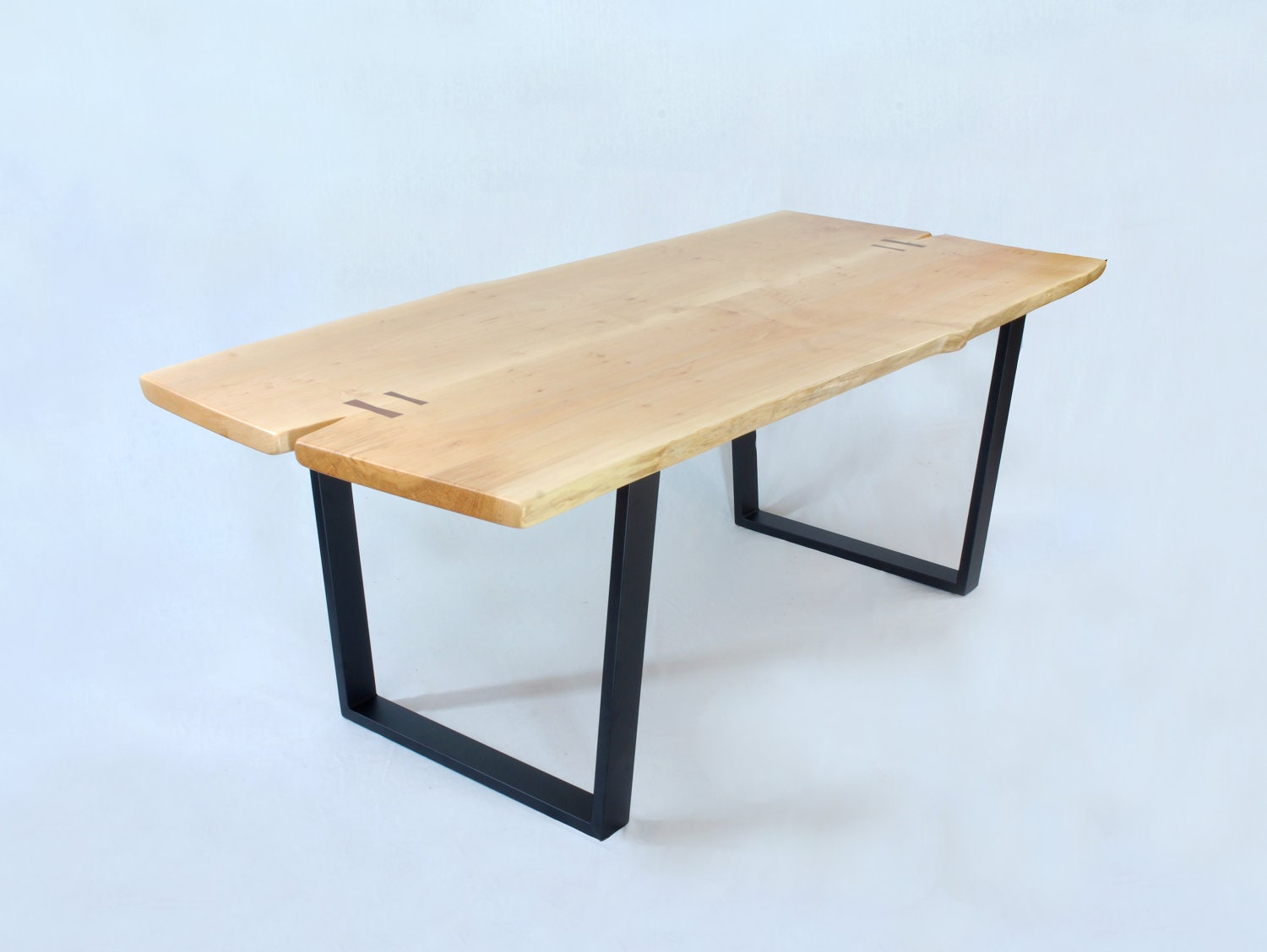 Brooklyn Dining Table -- Maple Slab with Black Walnut Butterflys