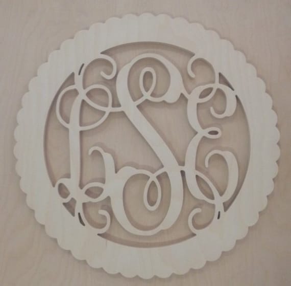 18 inch BORDER Vine connected wooden monogram letters - round with scalloped edges