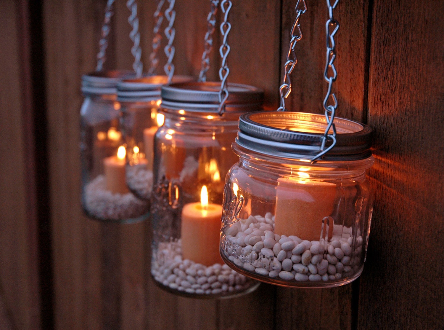 Mason Jar Lanterns Hanging Tea Light Luminaries - Set of 6