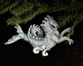 Slate Blue Hippocampus Wall Relief Sculpture (or Ornament)