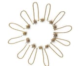 Long Tin Cup Necklace, White Freshwater Pearls, Delicate Gold Chain