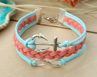 Anchor bracelet- turquoise infinity bracelet with anchor for friends, gift for girlfriend