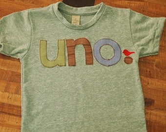 Woodland Birthday Shirt Green Brown and Light Blue Tshirt Bird Birthday shirt Customize colors Boys Girls Organic Blend Tee uno dos