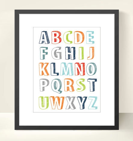 8x10 Sketchy alphabet print for boys room - Custom colors available