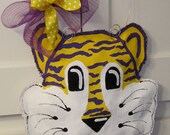 Burlap Door Hanging Purple and Gold Tiger Burlap Door Hanger