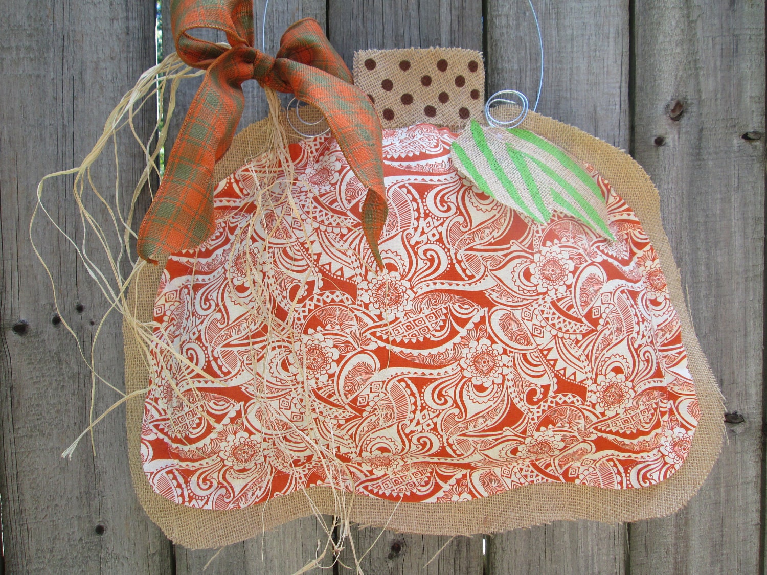 Orange Burlap Pumpkin Door Hanger Fall Burlap Mixed Media
