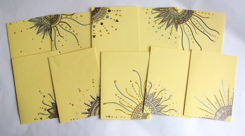 Hand Drawn Greeting Cards in Pastel Yellow - Set of 5 - Envelopes included