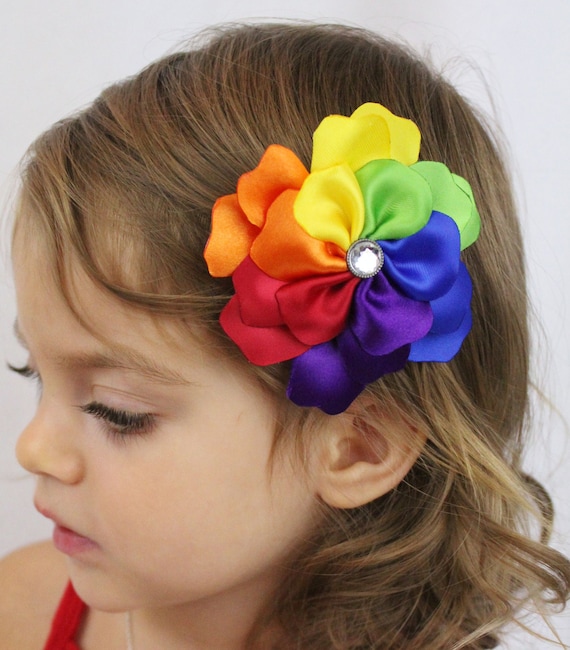 Rainbow Flower Hair Clip - Rainbow Petals - Rainbow Hair Bow Flower Girls Hair Bow - Rainbow Photo Prop