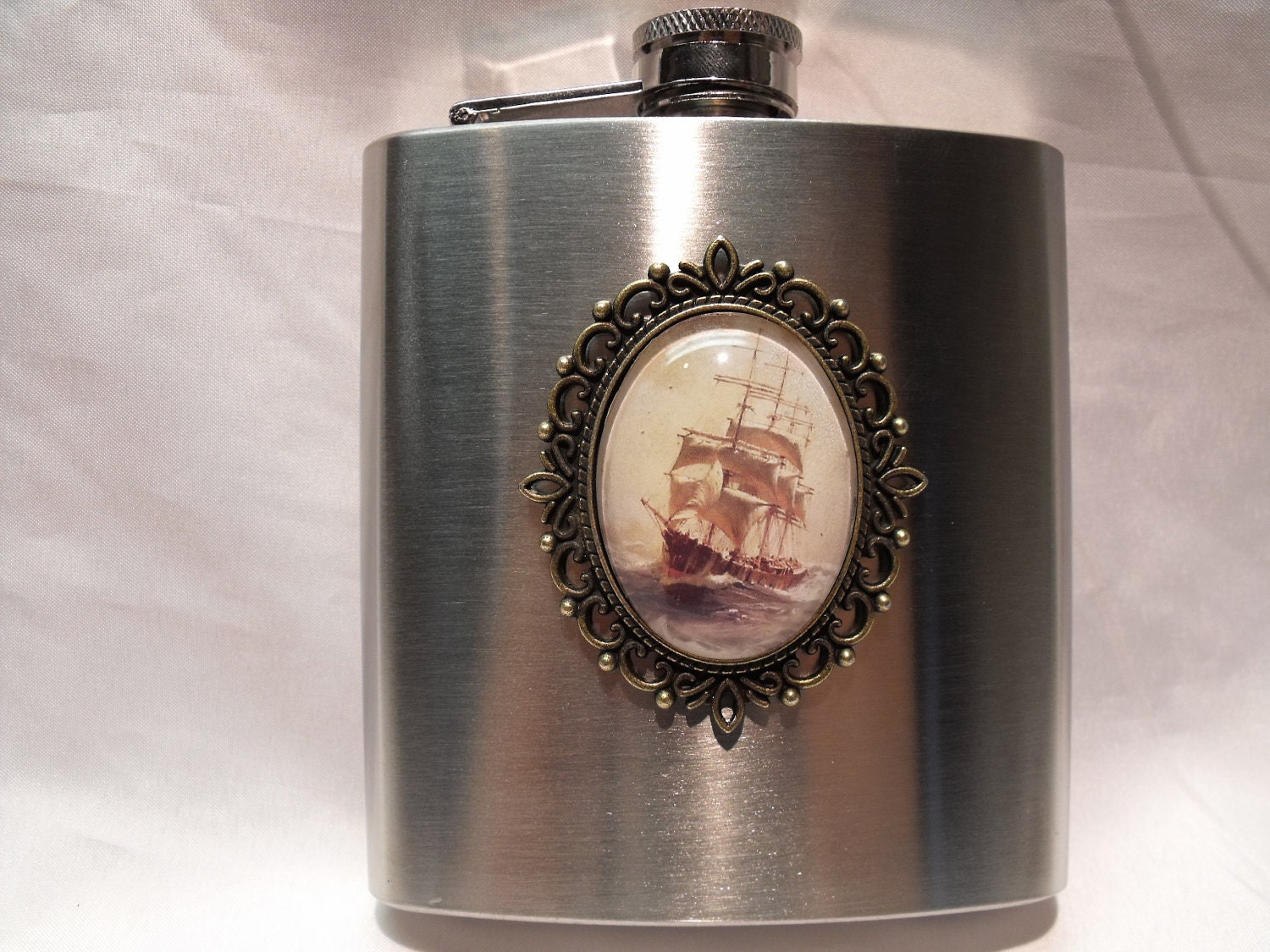 Nautical Vintage Sailing Ship Image Flask 6 ounce