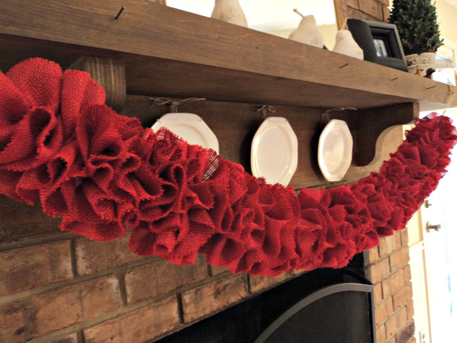 Red Burlap Garland 6 Foot Garland Rustic Shabby Chic Decor