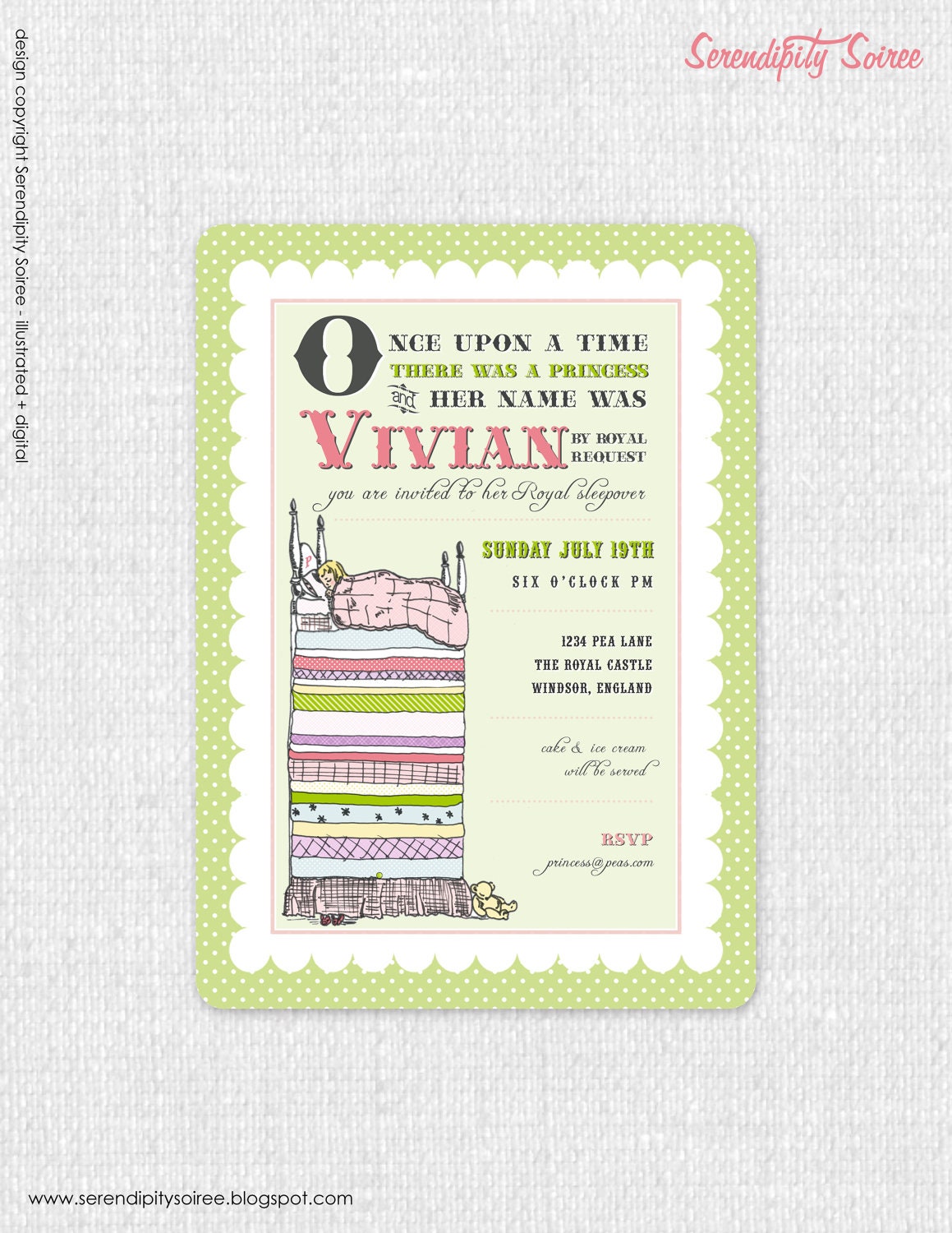 Princess and the Pea - Custom Printable Invitation by Catherine Jane Joy Il_570xn