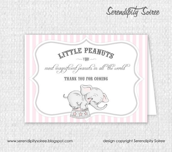Little Peanut (Girl) - Thank you Cards - Elephant, circus, little peanut Birthday, Shower Il_570xn