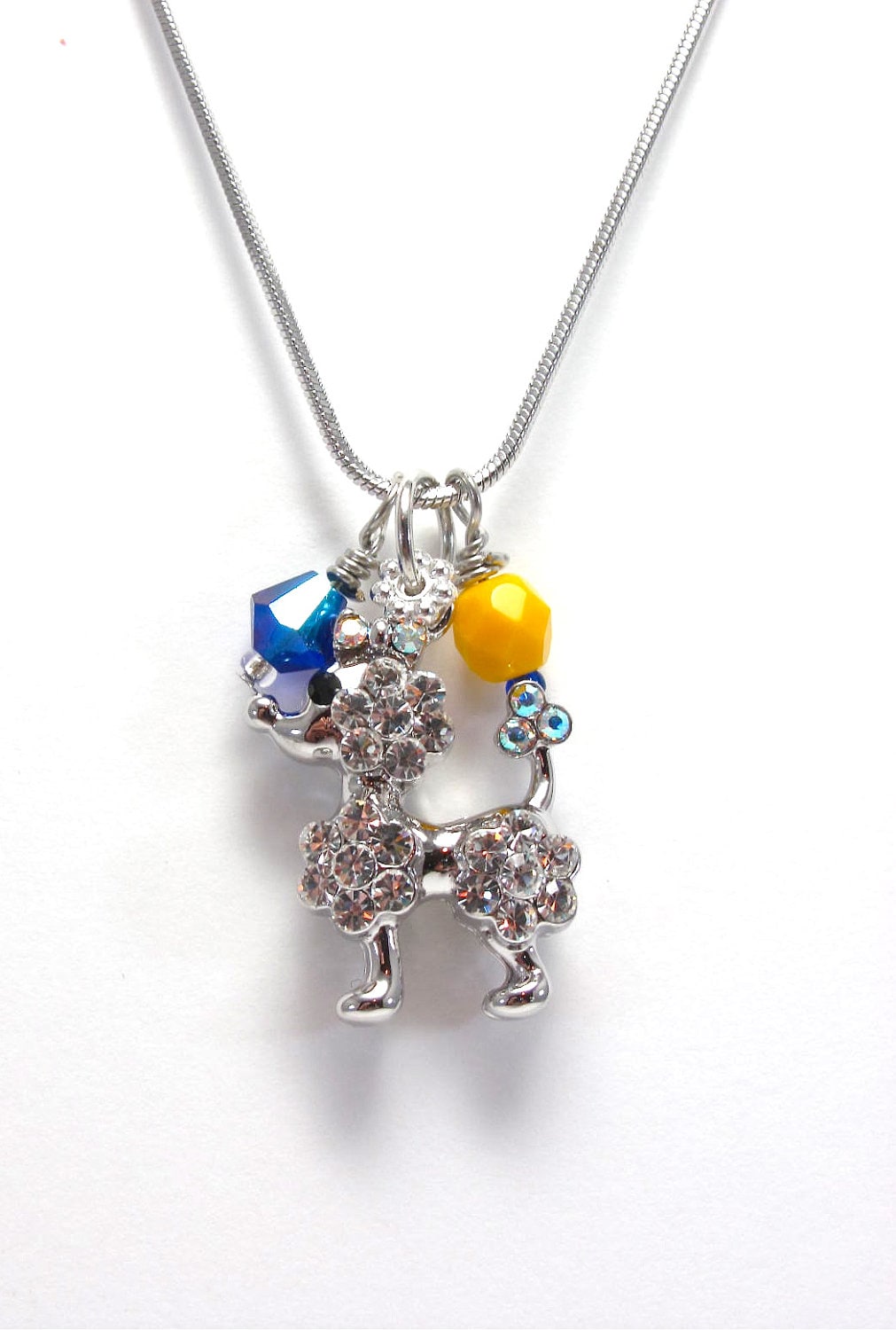 Photo Charm Necklace on Poodle Charm Necklace Royal Blue And Gold Crystal Beaded Necklace