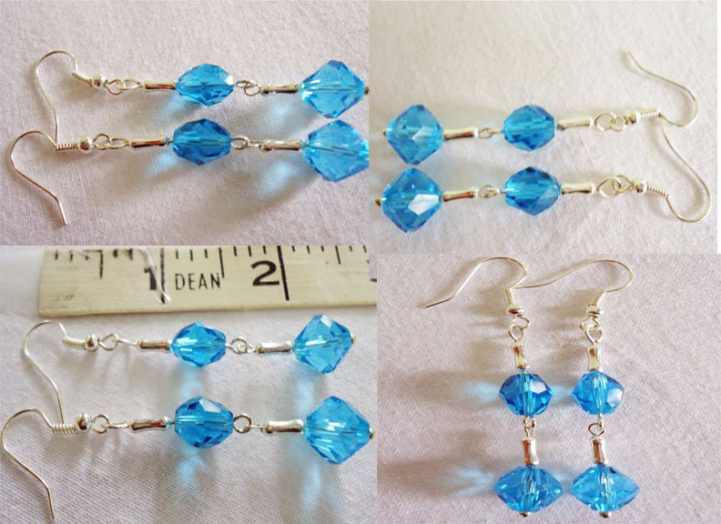 Earrings, Blue Swarovski Crystal dangle earrings,