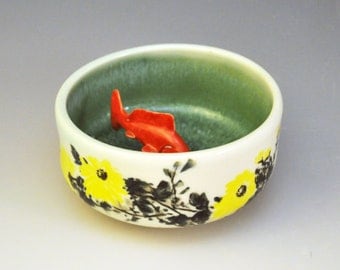Koi Tea Bowl "Summer Lotus Pond"
