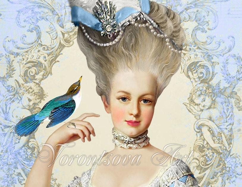 Marie Antoinette WINTER BLUE. Let them eat cake. French greeting card. Digital collage sheet. Printable digital images. v4772