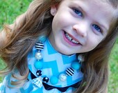 Tiffany Dress - Teal Chevron and Black Round Yoke